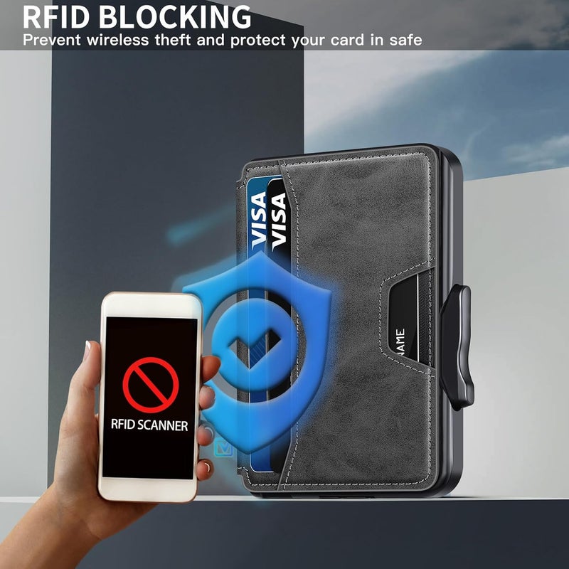 SEMORID Wallet for Men, Mens Wallet Minimalist Slim Wallet, RFID Blocking Smart Pop Up Wallet with Money Clip & ID Window, Metal Compact Wallet, Aluminum Credit Card Holder Wallet - Image 3